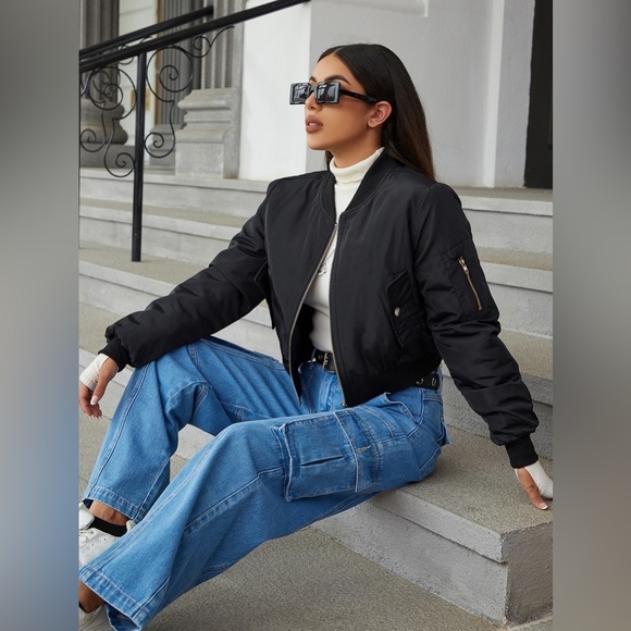 Zip Up Cropped Bomber Jacket - Picture 4 of 6